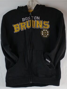 Reebok Black & Yellow NHL Boston Bruins Full Zip Hoodie Sweater Boys Size L